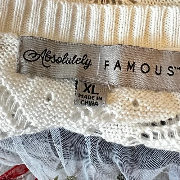 Absolutely Famous Open Knit Cardigan Duster Sz XL White Lower Embroidered Mesh - Picture 9 of 11